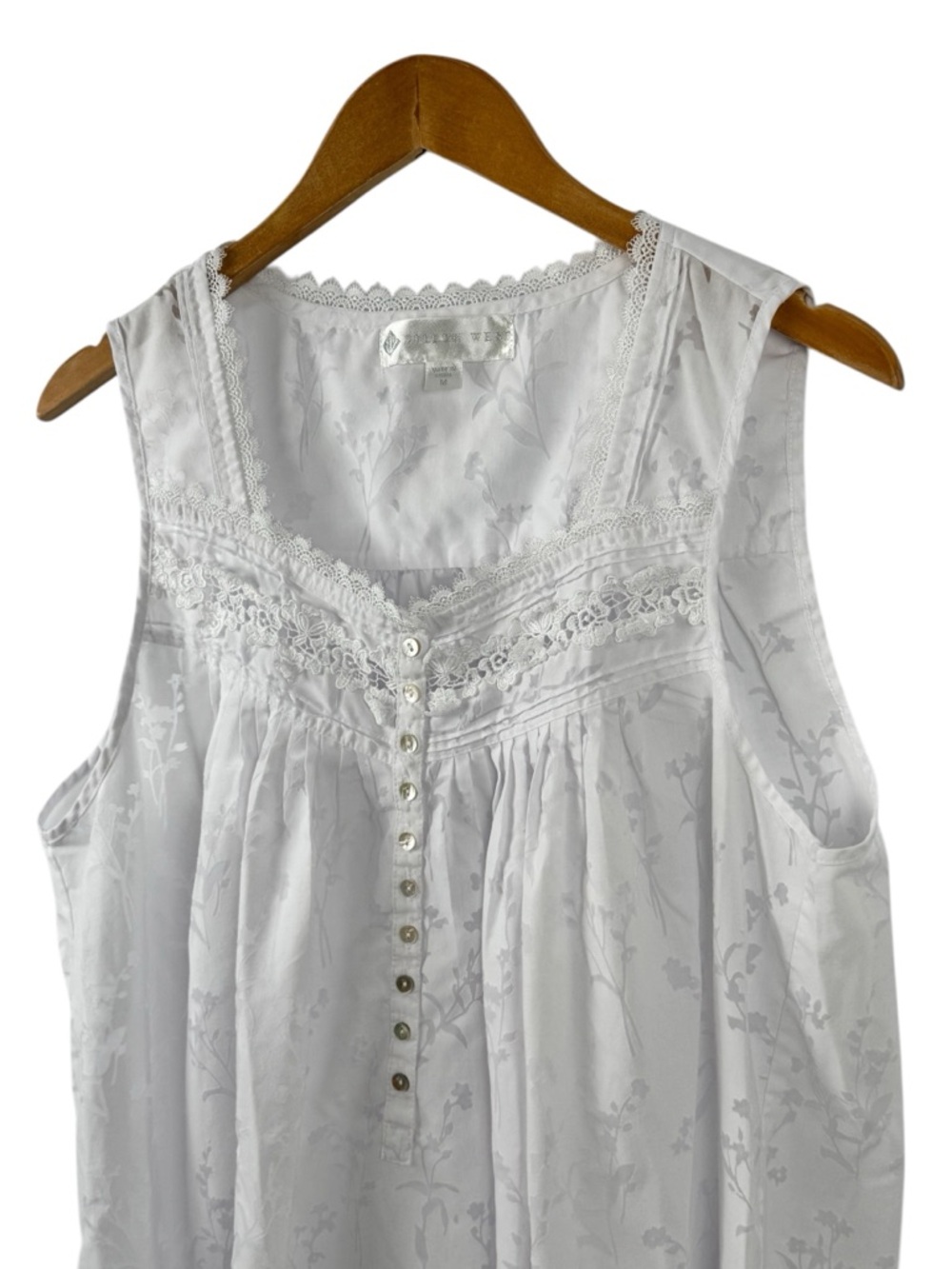 Eileen West Nightgown Medium White Cotton Floral Sleeveless Lace Trim Sleepwear - Picture 4 of 16